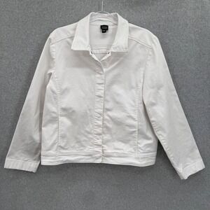 Eileen Fisher White Cotton Blend Snap Denim Jacket Stretch Women Size Large